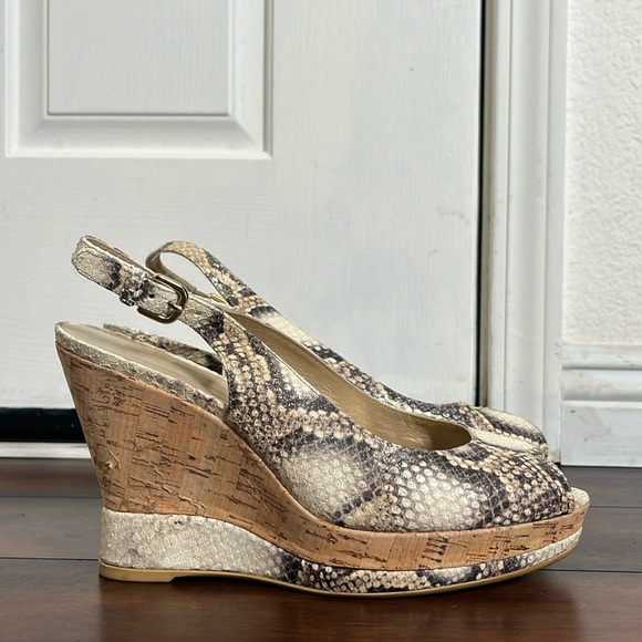 Stuart Weitzman Shoes - Stuart Weitzman Snake Embossed Leather Sling Back Wedge Heeled Sandals size 11